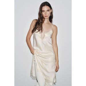 Zara ZW Collection Lace Slip Dress Beige Size L NWT